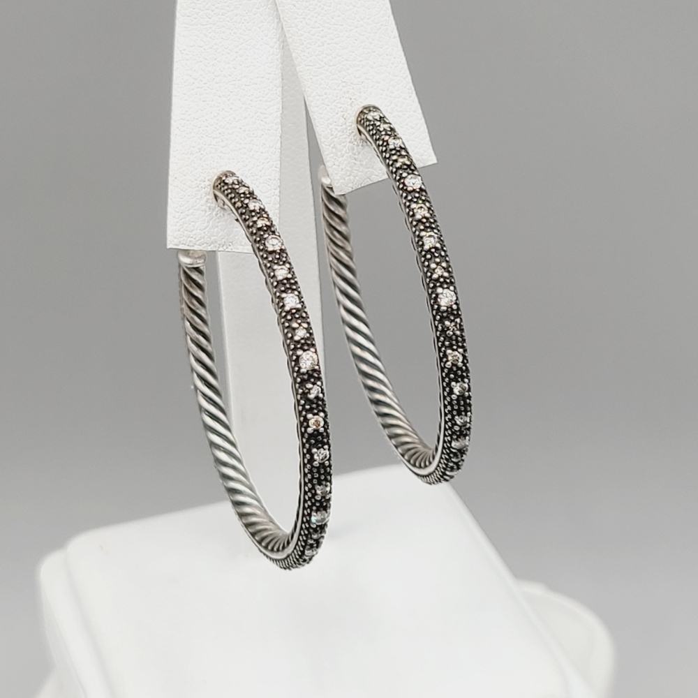David Yurman Large Midnight Melange Hoop Earrings With Diamonds - Picture 8 of 12